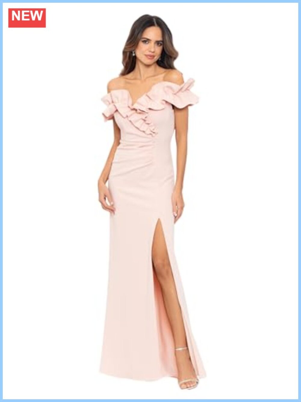 Xscape Off-Shoulder Sweetheart Ruffle Evening Gown Side Slit Formal